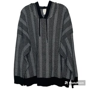 Joie Plus Black White Chevron Hooded Hoodie Sweater 3X